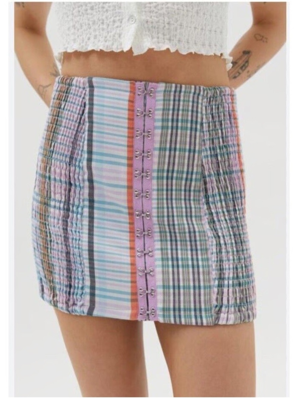 NWT Urban Outfitters Linny Smocked Hook & Eye Mini Skirt- Size XS